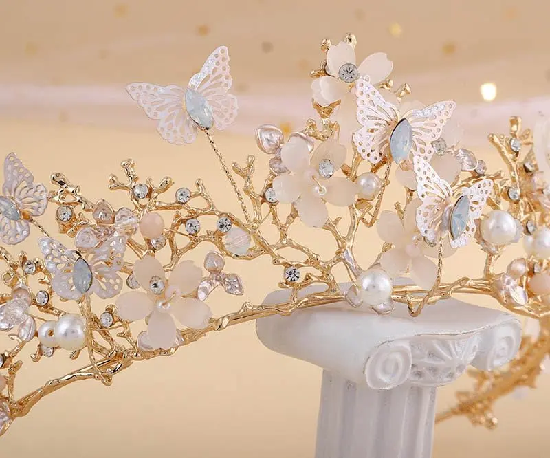 Kisshine Bridal Flower Crowns and Tiaras | Vintage Gold Pearl Tiara for Women & Girls - view 5