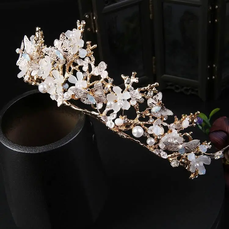 Kisshine Bridal Flower Crowns and Tiaras | Vintage Gold Pearl Tiara for Women & Girls - view 8