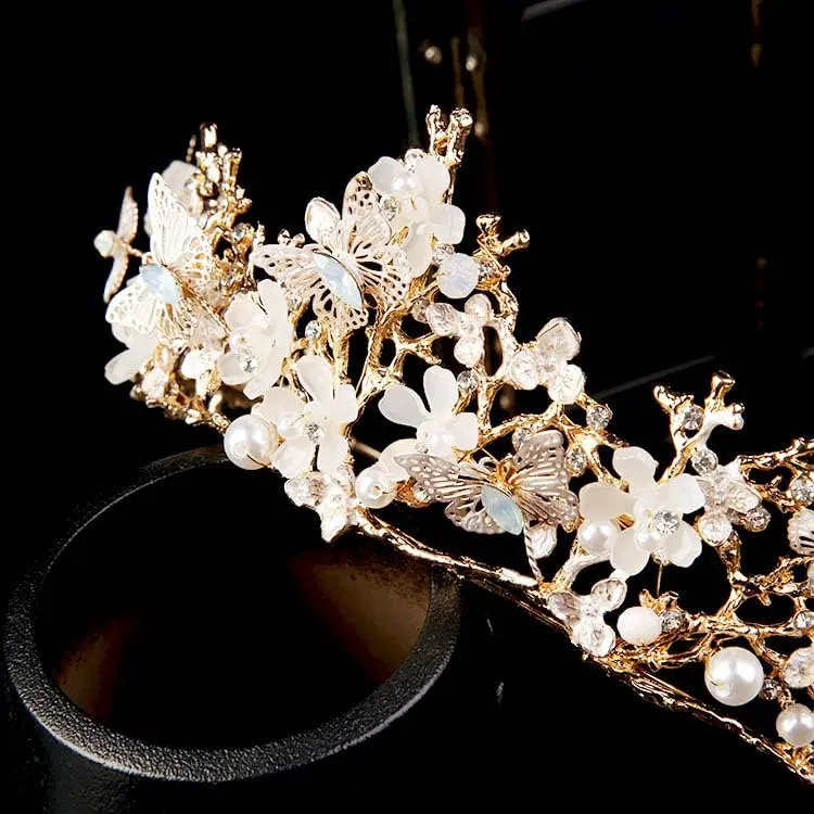 Kisshine Bridal Flower Crowns and Tiaras | Vintage Gold Pearl Tiara for Women & Girls - view 10