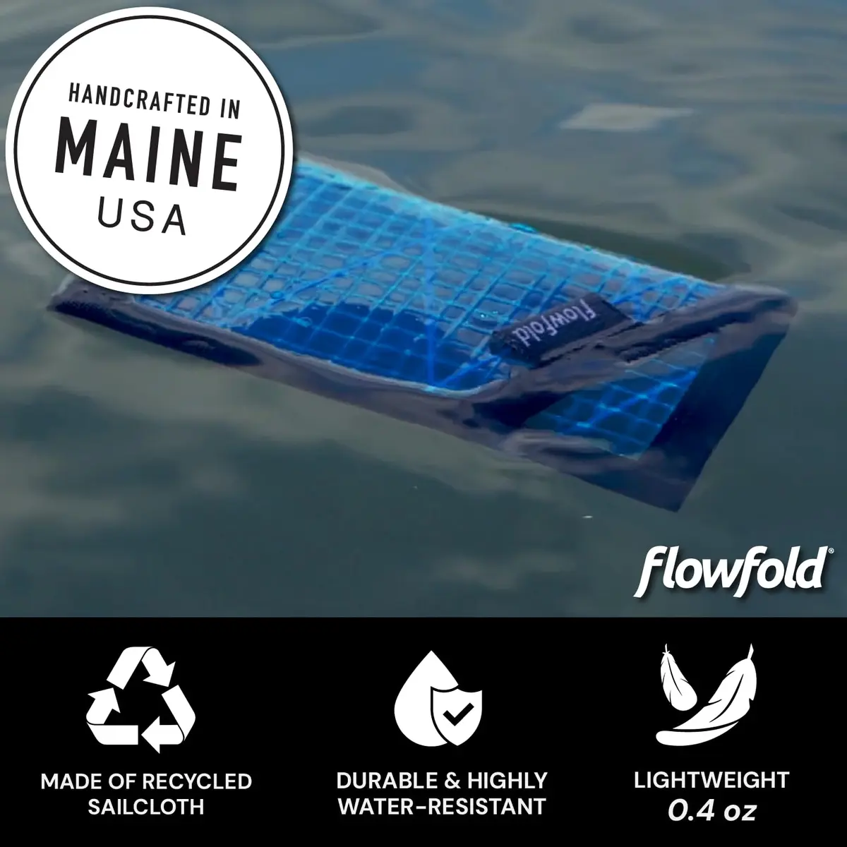 Flowfold Recycled Sailcloth Minimalist Card Holder Wallet | Slim & Durable, Made in USA, Holds 6-8 Cards, Blue Sailcloth - view 5