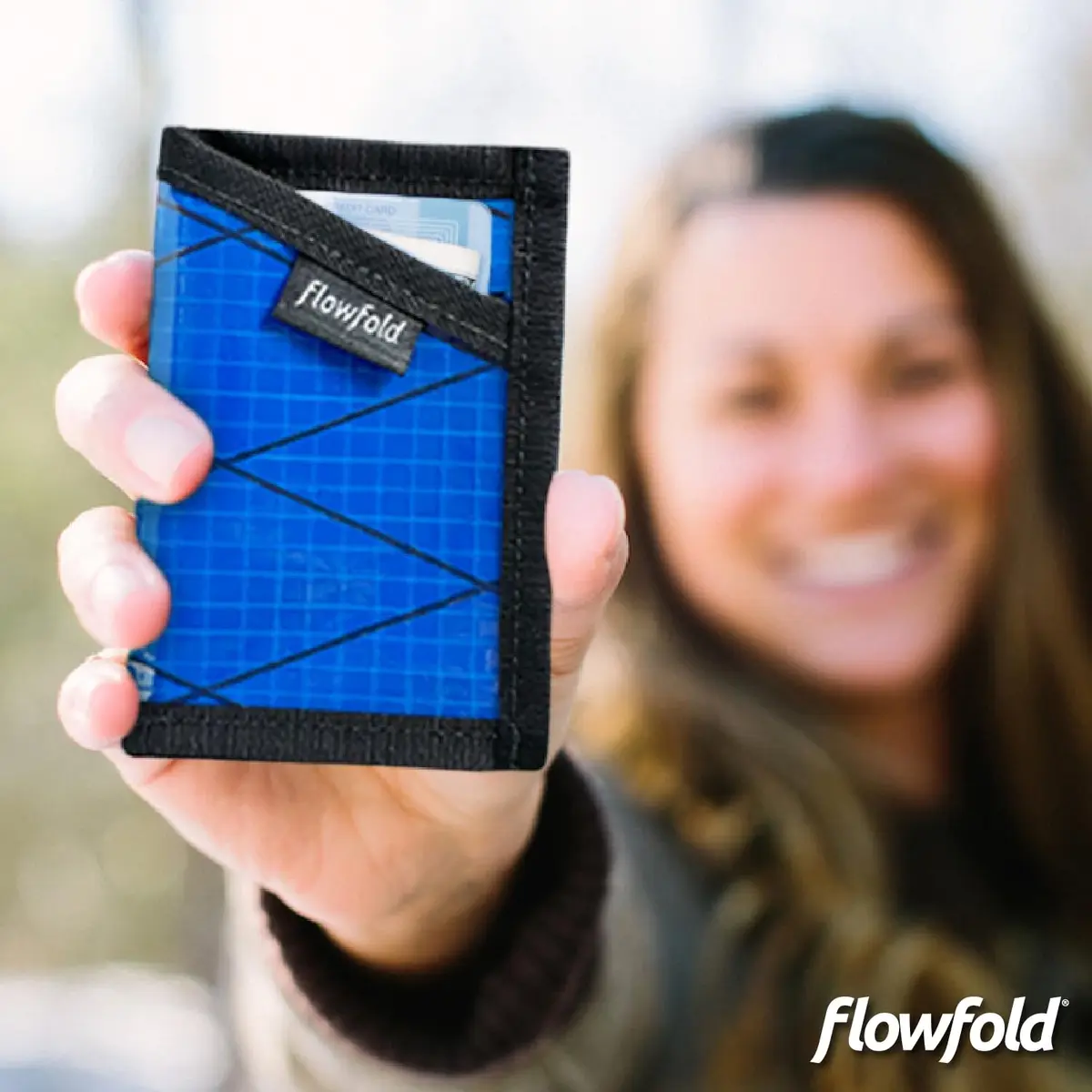 Flowfold Recycled Sailcloth Minimalist Card Holder Wallet | Slim & Durable, Made in USA, Holds 6-8 Cards, Blue Sailcloth - view 6