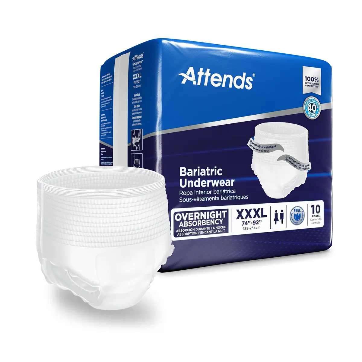 Attends Bariatric Adult Incontinence Underwear 3X-Large | Heavy Leak Protection for Obese Patients - main product image