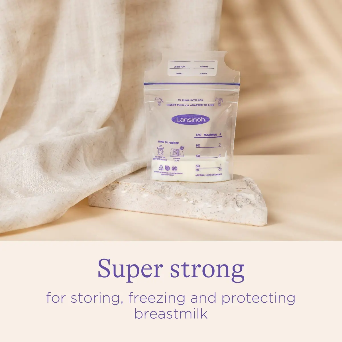 Lansinoh Breastmilk Storage Bags 4oz (120ml) | 50 Count, BPA/BPS Free, Double Zipper Seal - view 3