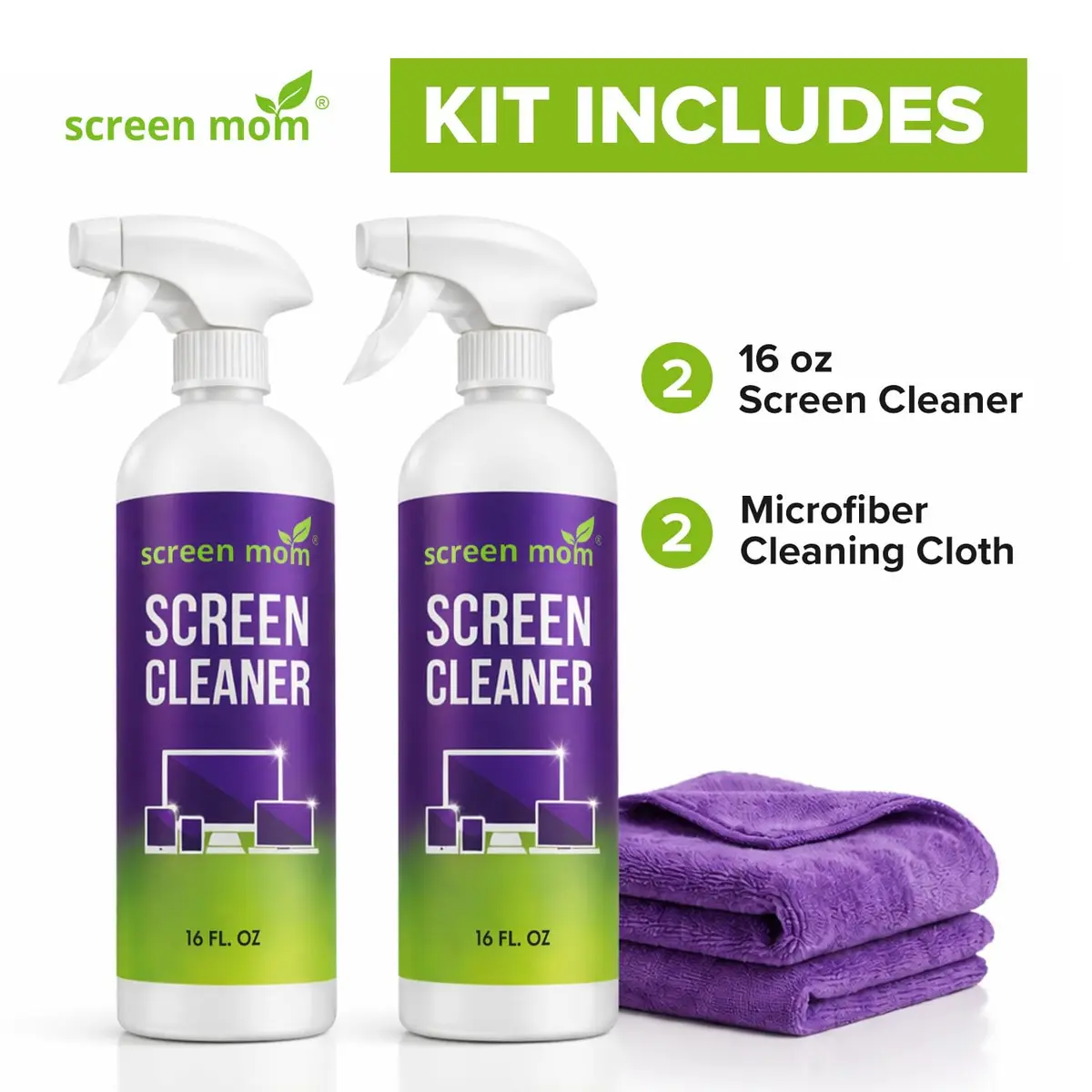 Screen Mom Screen Cleaner Spray 2 Pack-16oz for TV, Car, Laptop & Computer | Streak-Free, Alcohol-Free - view 7