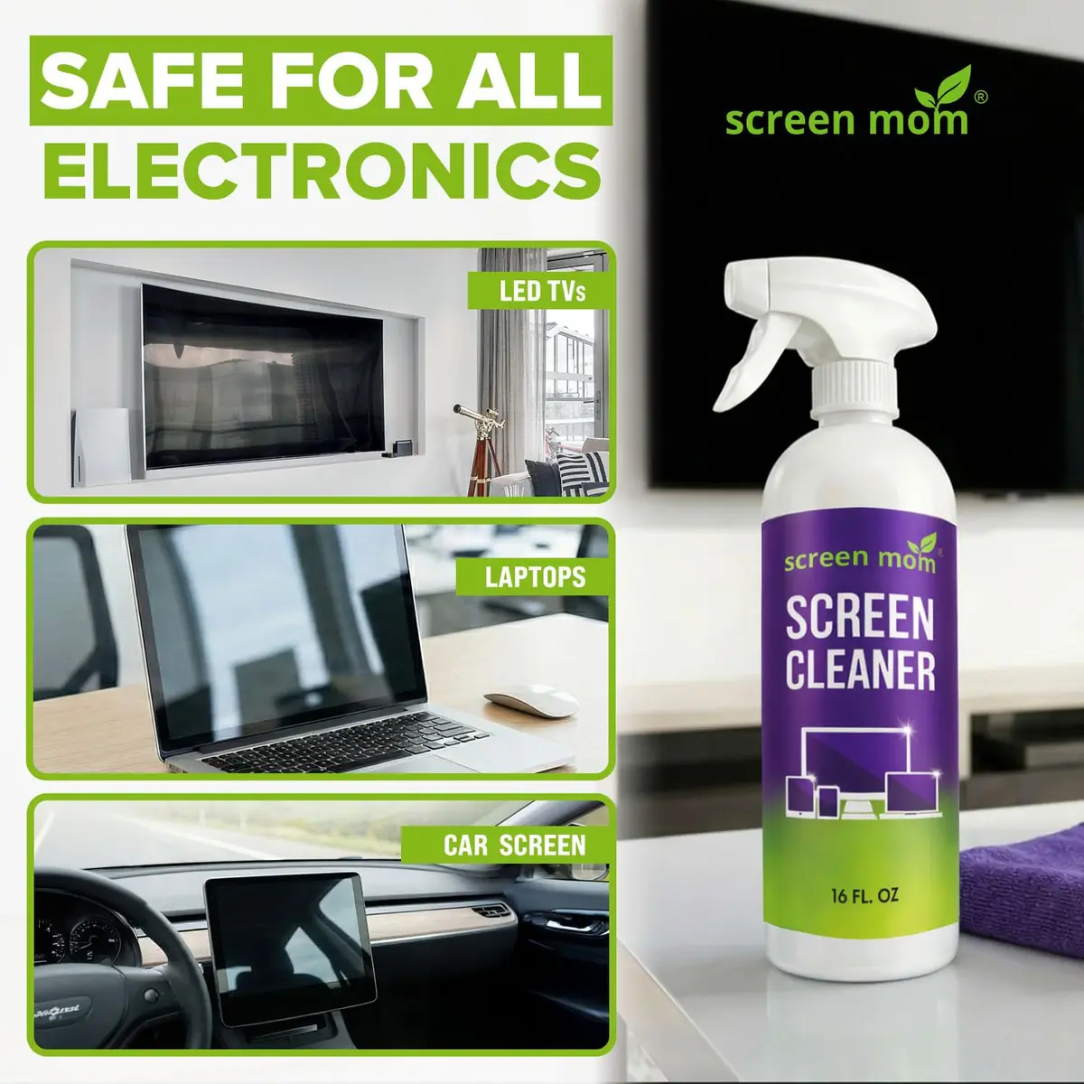 Screen Mom Screen Cleaner Spray 2 Pack-16oz for TV, Car, Laptop & Computer | Streak-Free, Alcohol-Free - view 2