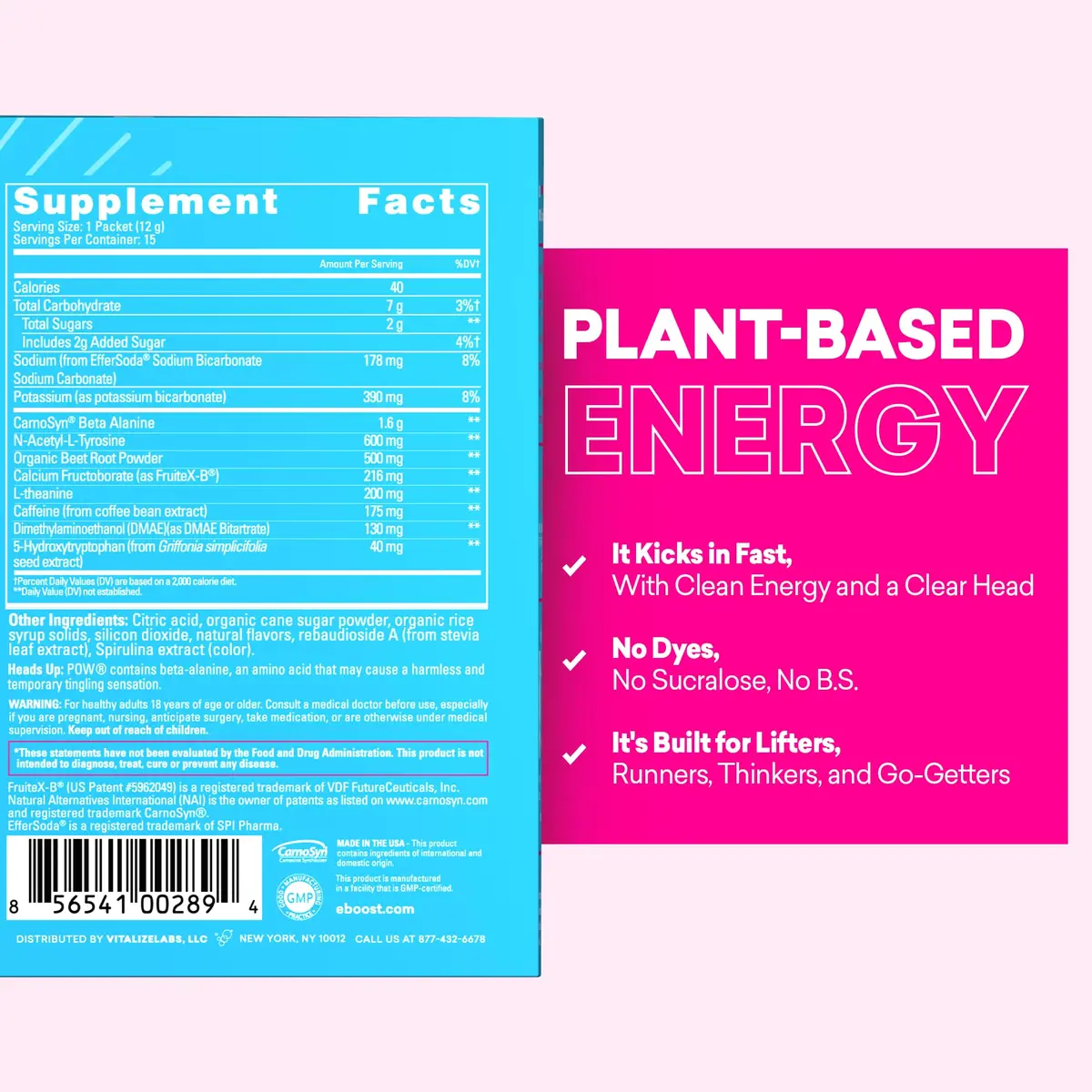 EBOOST POW Natural Pre Workout Powder 15 Packets | Blue Raspberry Energy & Performance Support - view 7