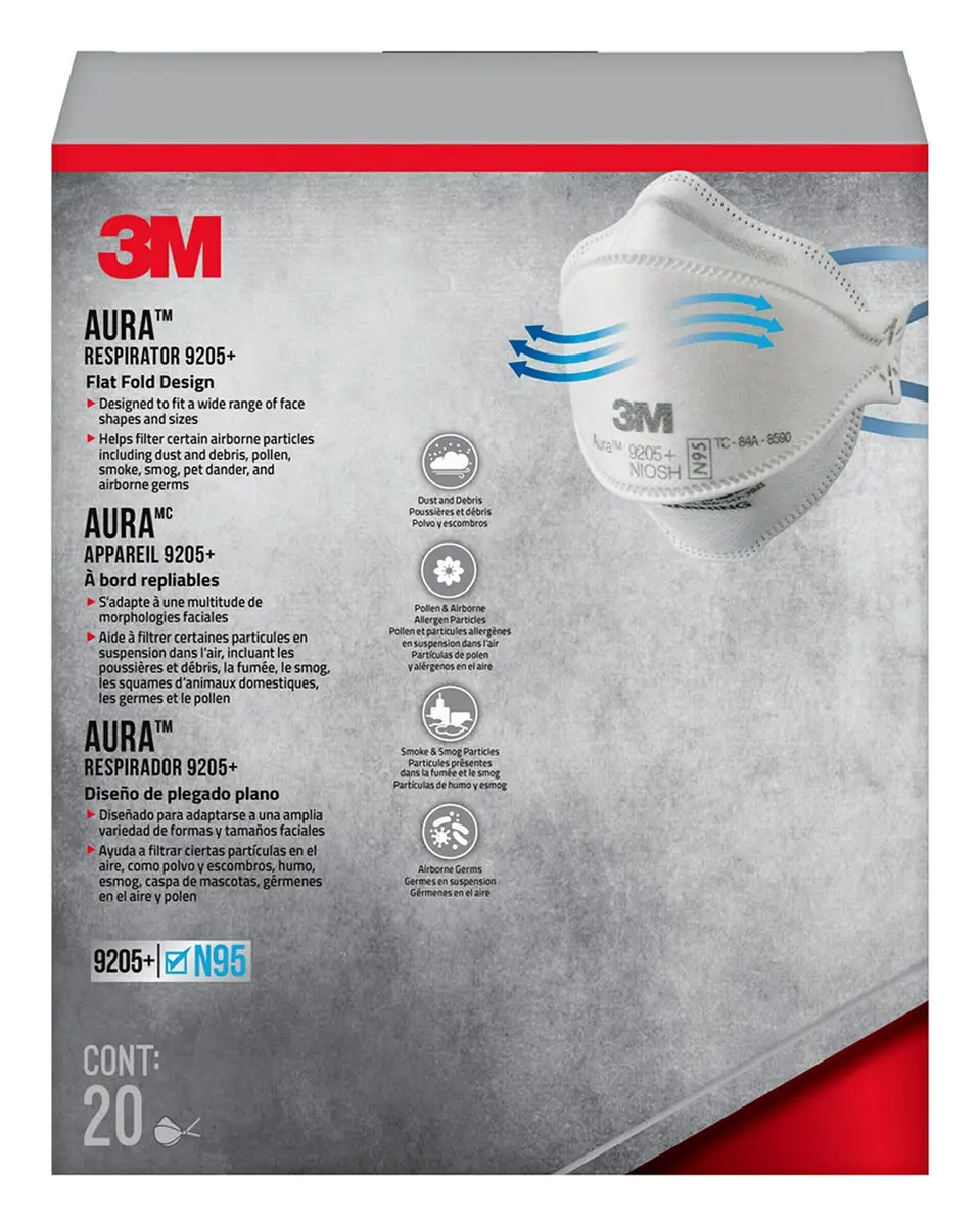 3M Aura N95 Particulate Respirator 20 Count (Pack of 1) | NIOSH Approved for 95% Filtration Efficiency - view 2