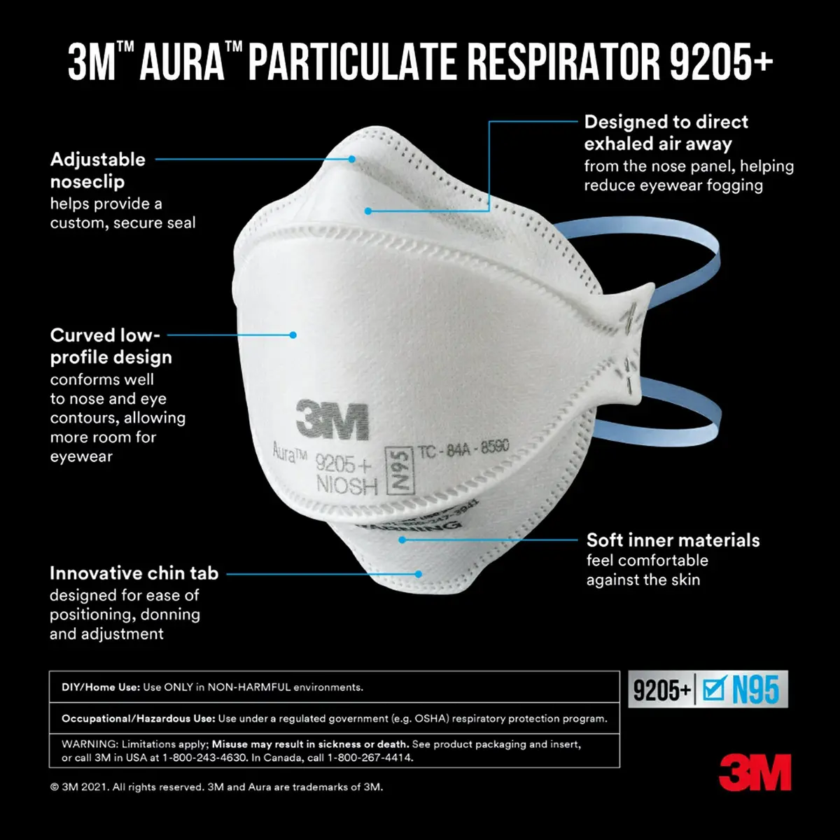 3M Aura N95 Particulate Respirator 20 Count (Pack of 1) | NIOSH Approved for 95% Filtration Efficiency - view 3