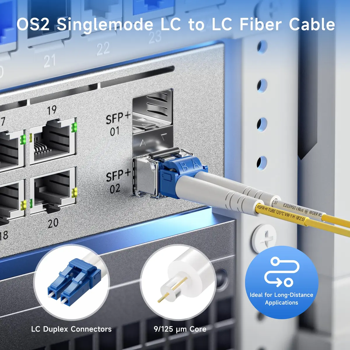 Cable Matters OS2 LC to LC Plenum Fiber Optic Cable 1m (3.3ft) | 10Gbps High Speed Single Mode Duplex - view 2
