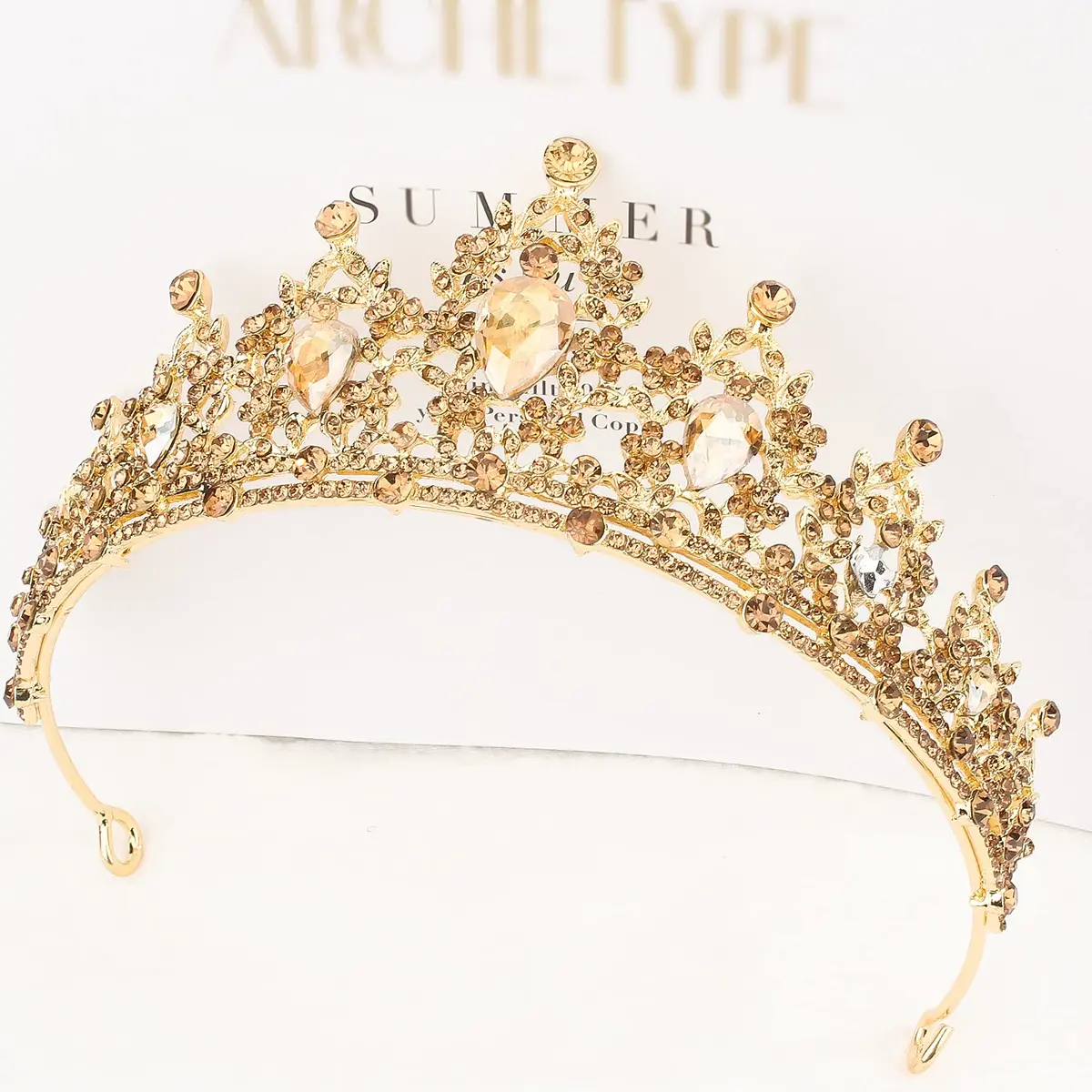 COCIDE Gold Tiara and Crown for Women Crystal Headband for Girl Champagne Rhinestone Hair Accessories for Prom Birthday Party Decorations | Elegant Bridal Headpiece with Crystals - view 5