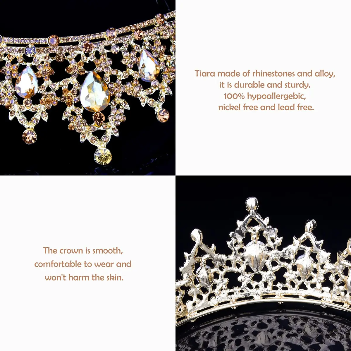 COCIDE Gold Tiara and Crown for Women Crystal Headband for Girl Champagne Rhinestone Hair Accessories for Prom Birthday Party Decorations | Elegant Bridal Headpiece with Crystals - view 7