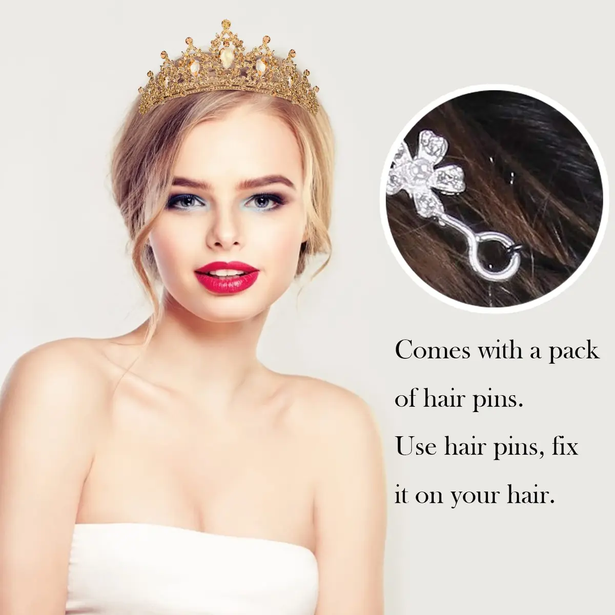 COCIDE Gold Tiara and Crown for Women Crystal Headband for Girl Champagne Rhinestone Hair Accessories for Prom Birthday Party Decorations | Elegant Bridal Headpiece with Crystals - view 3