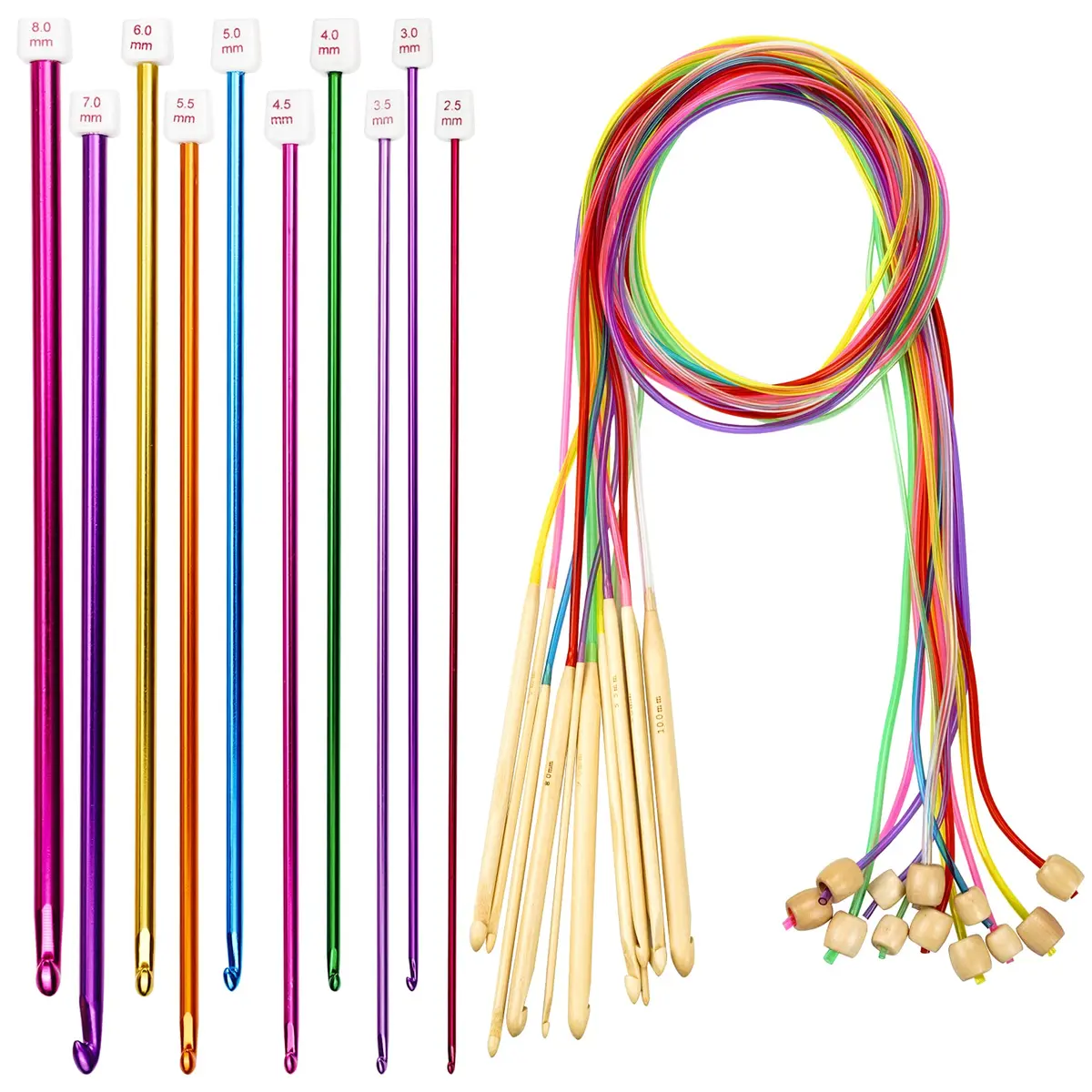 tiggell 23 Pieces Crochet Hooks Set with Bamboo Knitting Needles | 2mm-10mm Metric Sizes - main product image