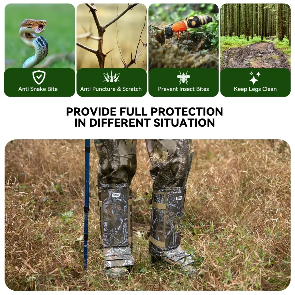 GearOZ Snake Gaiters Chaps, Durable Lower Legs Anti-Snake Bite Guards Camo | 16.9 × 9.8 × 3.1 inches (43 × 25 × 8 cm) - view 4