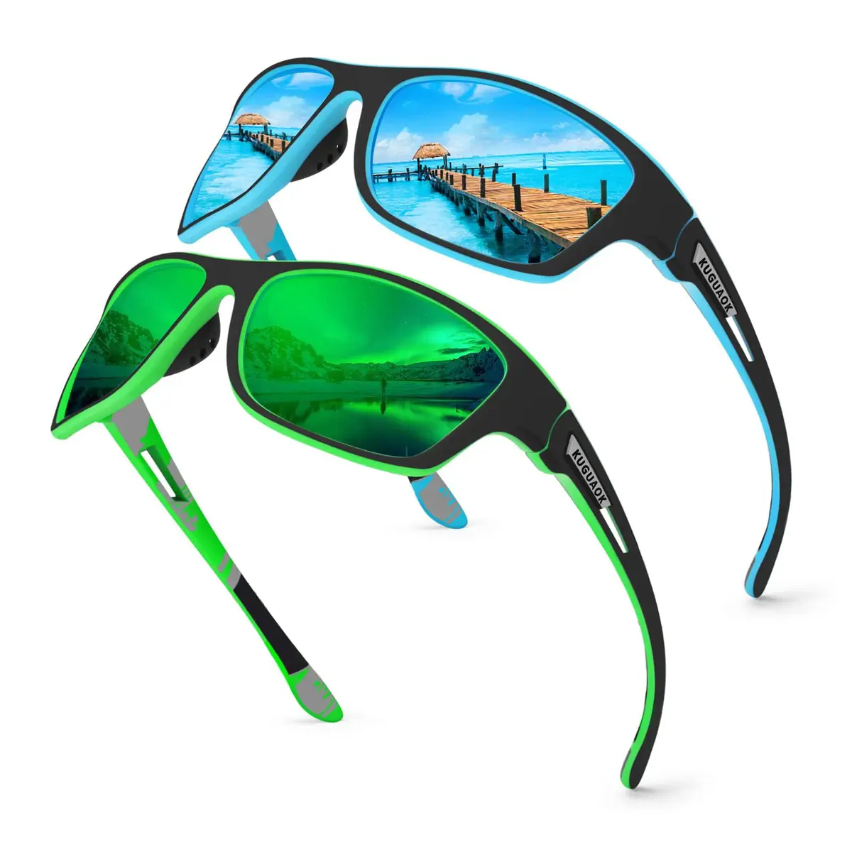KUGUAOK 2 PACK Polarized Sports Sunglasses for Men Driving Cycling Fishing UV Protection (67mm Lens) - main product image
