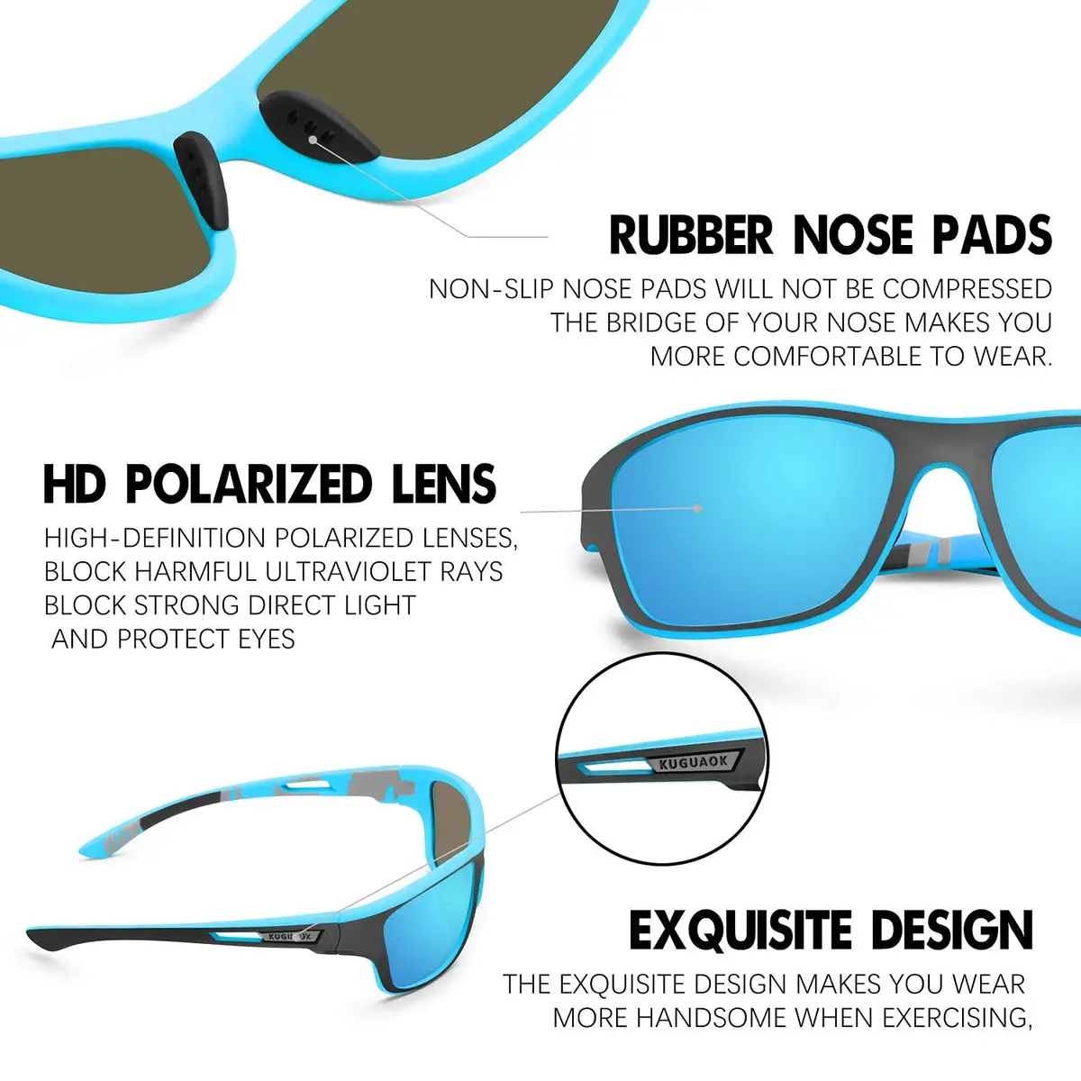 KUGUAOK 2 PACK Polarized Sports Sunglasses for Men Driving Cycling Fishing UV Protection (67mm Lens) - view 5