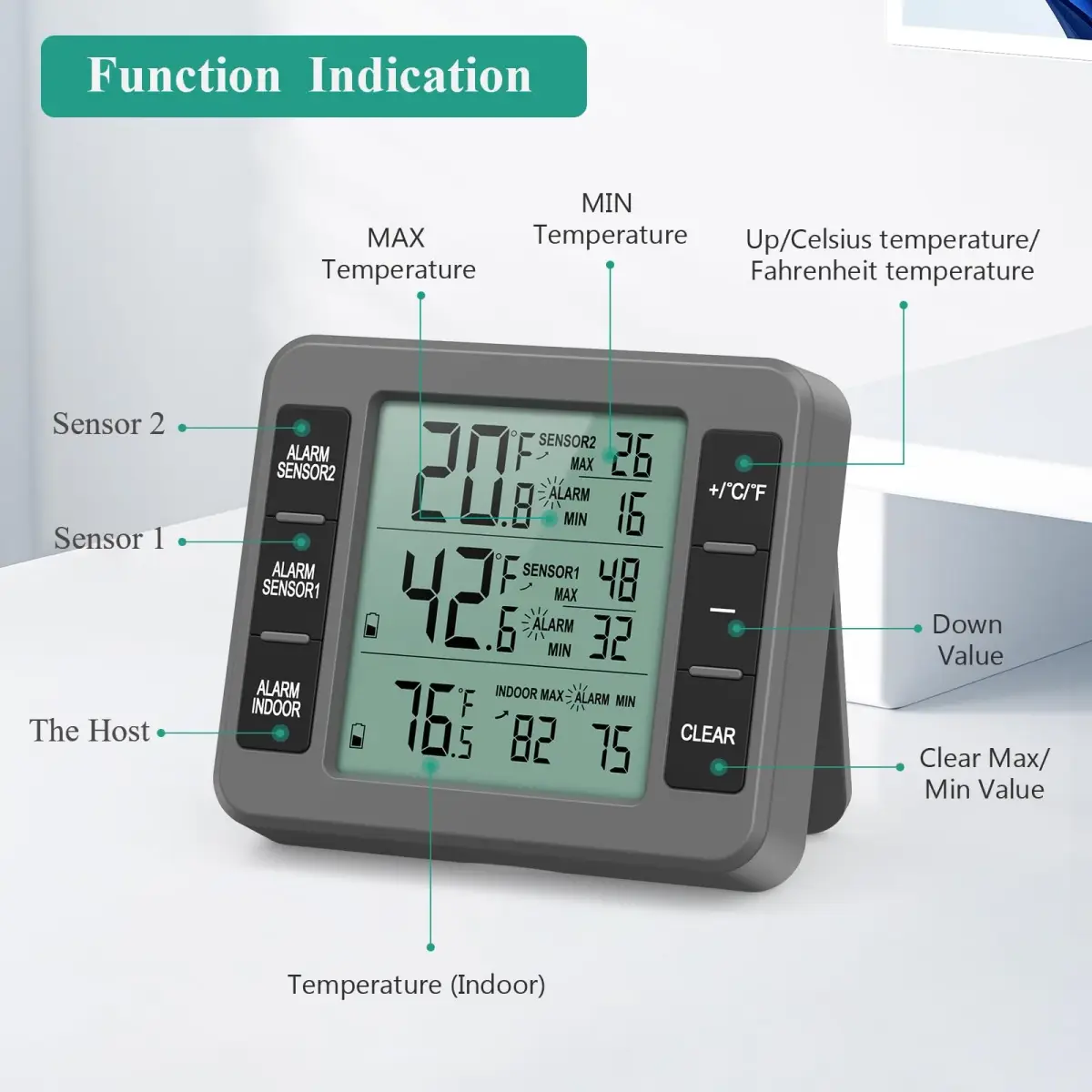 ORIA Wireless Refrigerator Thermometer with 2 Sensors | Indoor/Outdoor -40°C to 60°C - view 5
