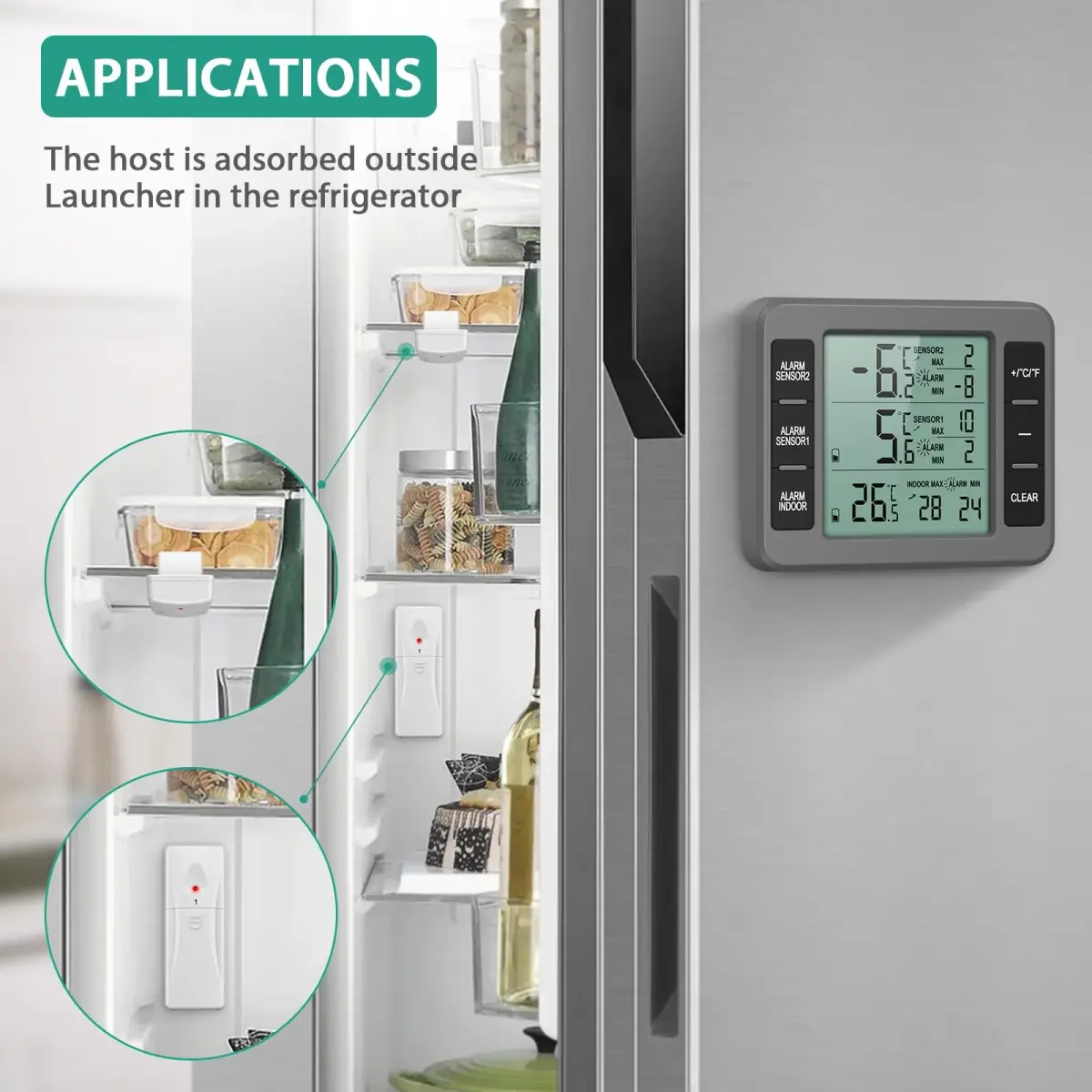 ORIA Wireless Refrigerator Thermometer with 2 Sensors | Indoor/Outdoor -40°C to 60°C - view 2
