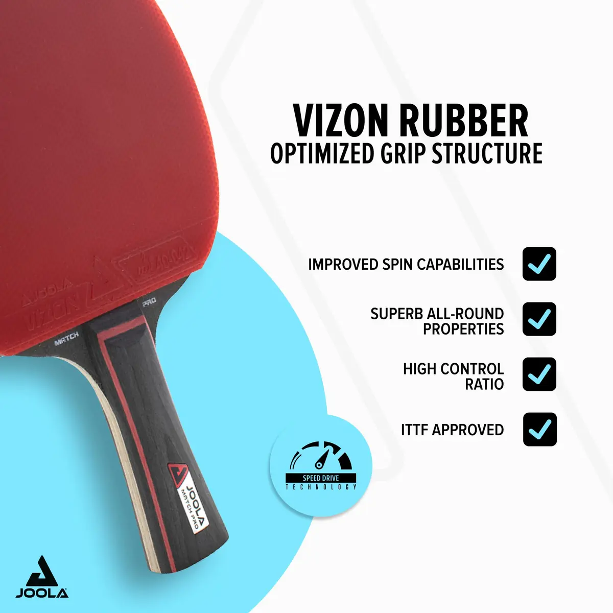 JOOLA Match Pro Performance Table Tennis Paddle - Ergonomic Grip & Pro Friction Technology, ITTF Approved, Advanced Control & Speed, Red - view 2
