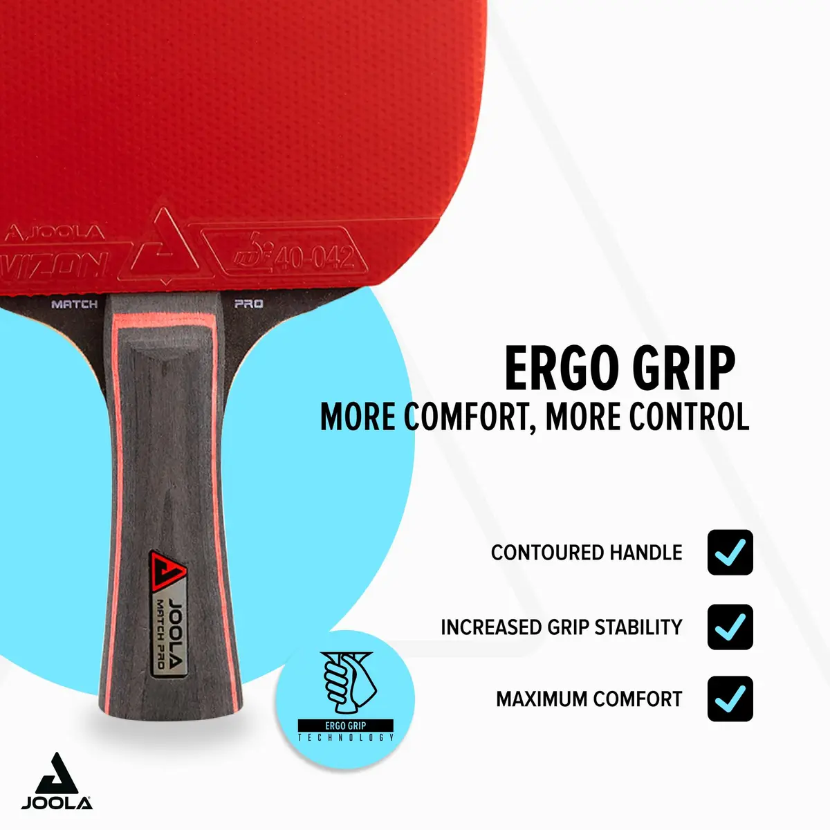 JOOLA Match Pro Performance Table Tennis Paddle - Ergonomic Grip & Pro Friction Technology, ITTF Approved, Advanced Control & Speed, Red - view 3
