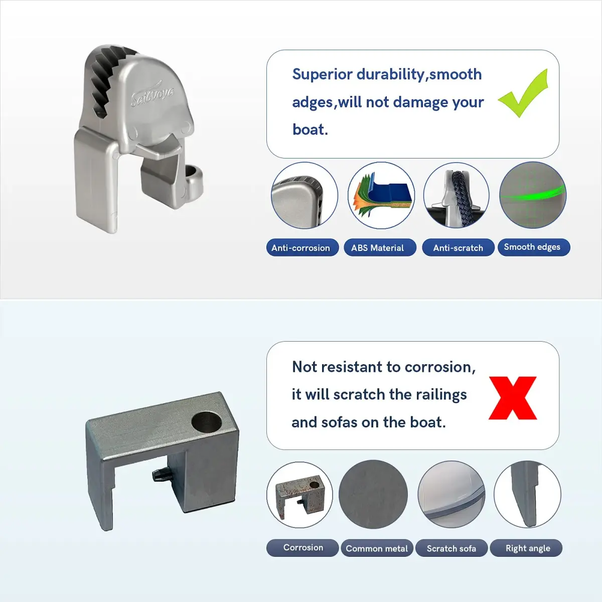 SailVoya Adjustable Pontoon Boat Fender Clips (4 Pack) | Securely Mounts 1-1.25 inch Square Rails - view 6