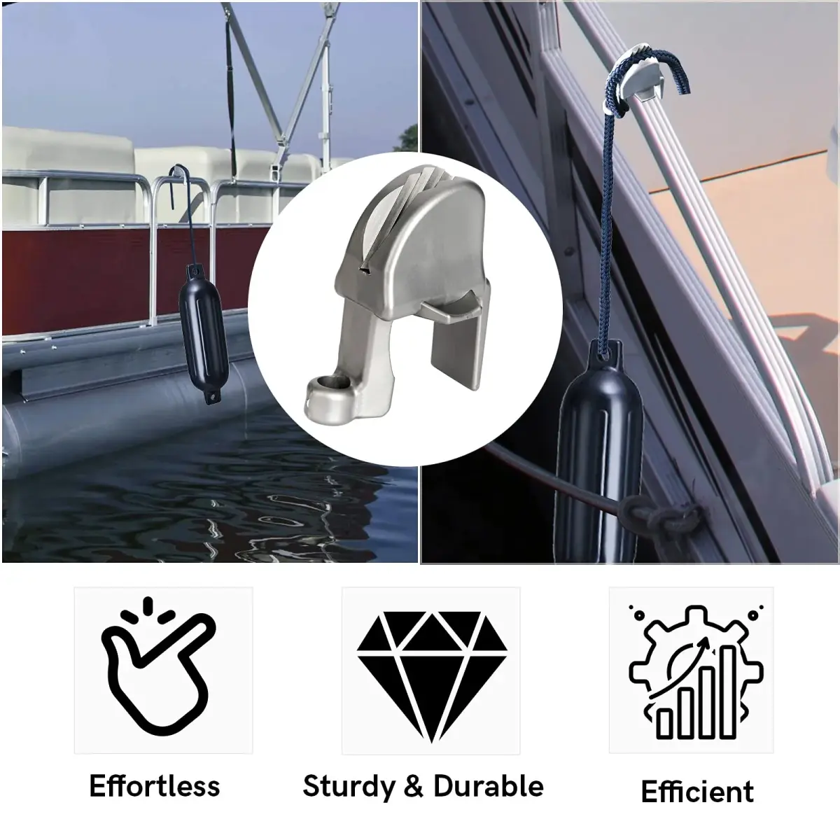 SailVoya Adjustable Pontoon Boat Fender Clips (4 Pack) | Securely Mounts 1-1.25 inch Square Rails - view 7