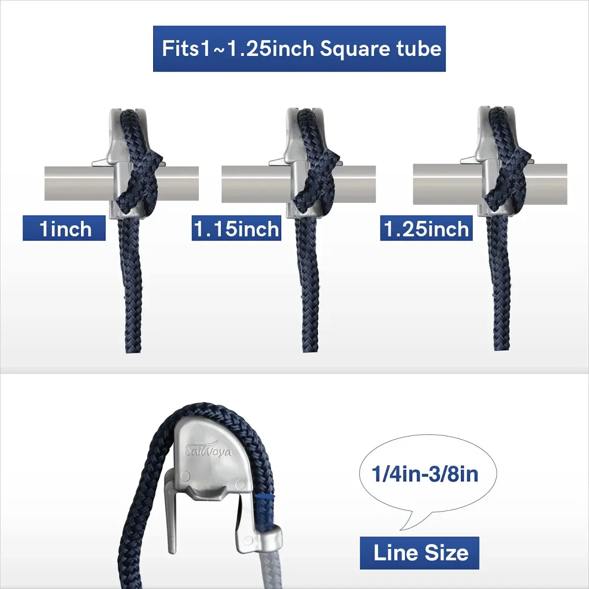 SailVoya Adjustable Pontoon Boat Fender Clips (4 Pack) | Securely Mounts 1-1.25 inch Square Rails - view 3
