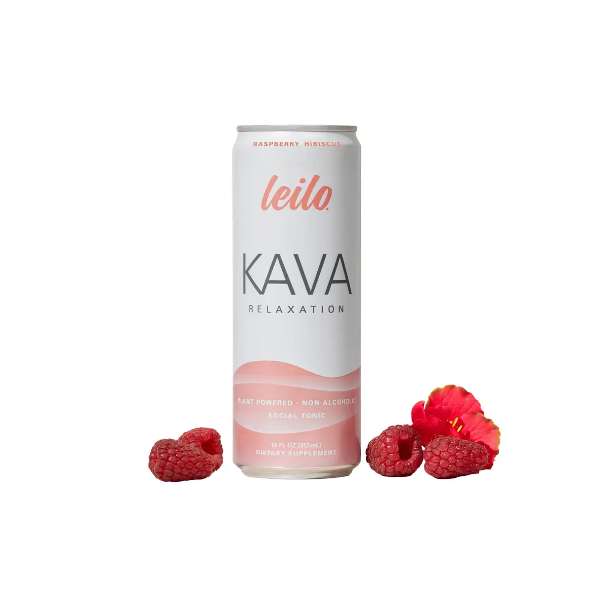 LEILO Kava Powered Sparkling Relaxation Drink | Raspberry Hibiscus | 12 fl oz Can (Pack of 12) for Calm & Social Ease - main product image