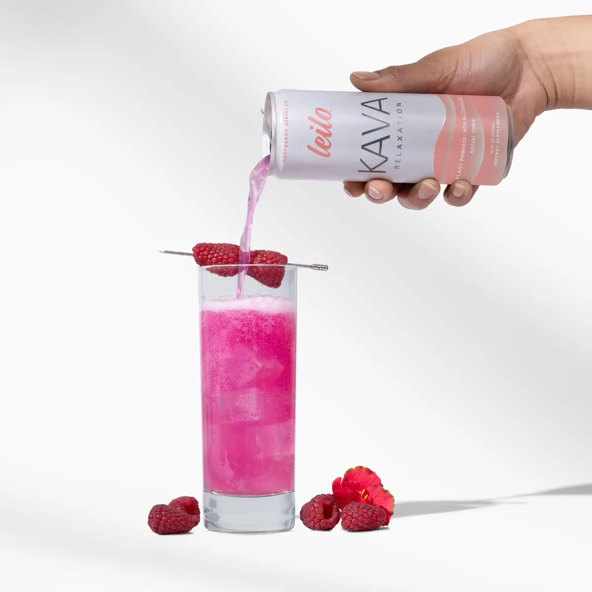 LEILO Kava Powered Sparkling Relaxation Drink | Raspberry Hibiscus | 12 fl oz Can (Pack of 12) for Calm & Social Ease - view 2