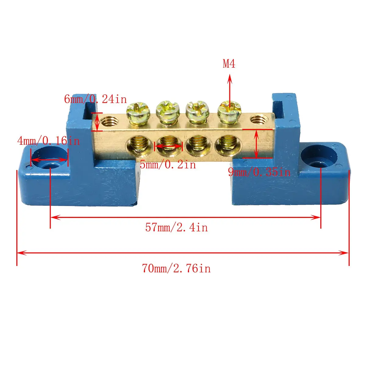 RLECS Terminal Bus Bar 2pcs 4-Position Brass Grounding Strip | Power Distribution - view 3
