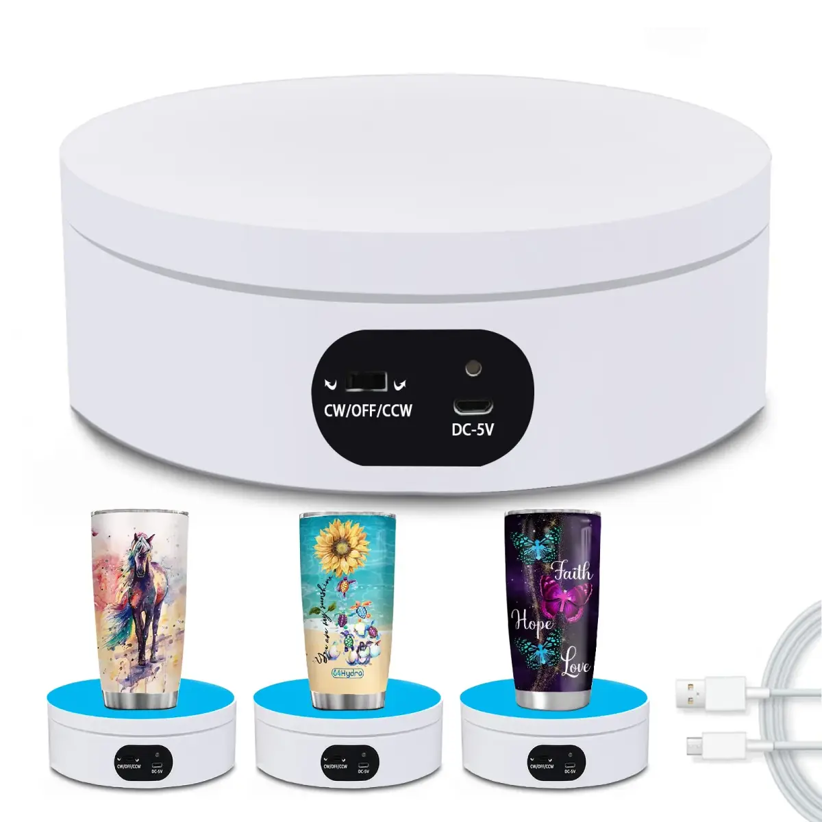 YVV Rotating Display Stand 12cm (4.72in) | Automatic Mute Turntable for Tumblers & Products - main product image