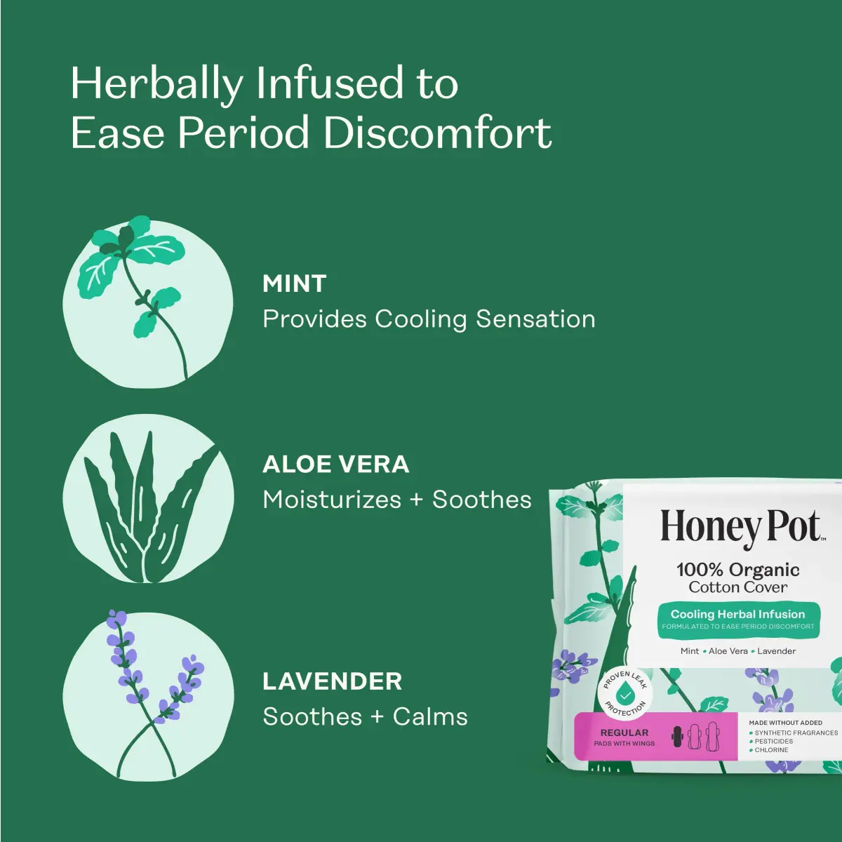 The Honey Pot Company Cooling Herbal Regular Pads 20 Count | Dermatologist Tested for Sensitive Skin - view 3