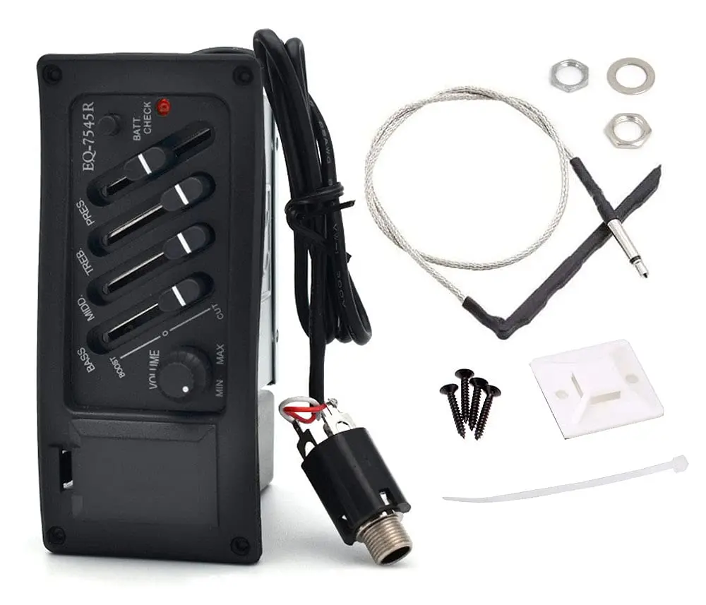 Jiayouy 4 Band EQ-7545R Guitar Pickup Preamp Amplifier with Tuner 10.5cm (4.1in) | For Acoustic Guitars - main product image