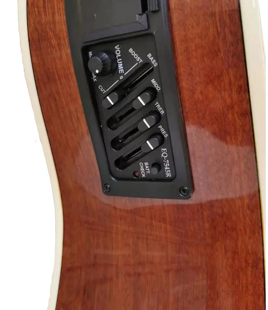 Jiayouy 4 Band EQ-7545R Guitar Pickup Preamp Amplifier with Tuner 10.5cm (4.1in) | For Acoustic Guitars - view 4