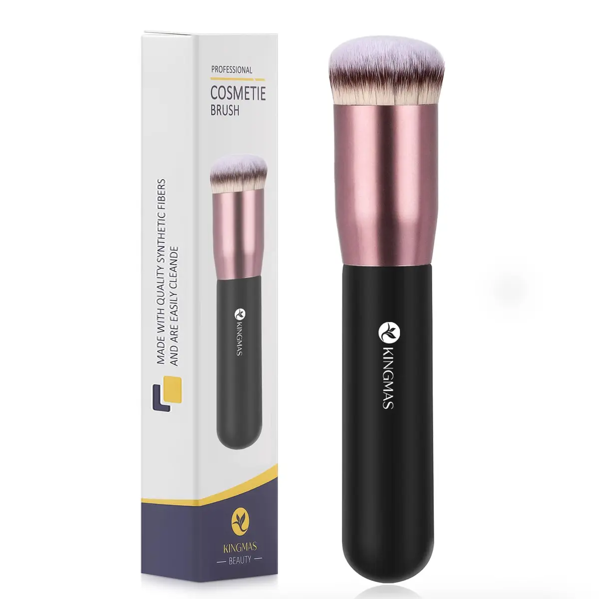 KINGMAS Round Foundation Brush, Premium Face Kabuki Makeup Brush with Synthetic Bristles, Black (1 Count) - main product image