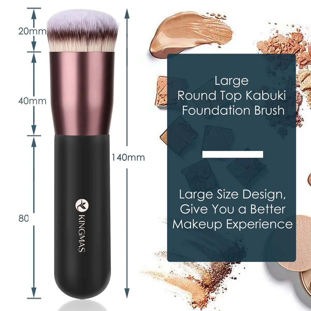 KINGMAS Round Foundation Brush, Premium Face Kabuki Makeup Brush with Synthetic Bristles, Black (1 Count) - view 5