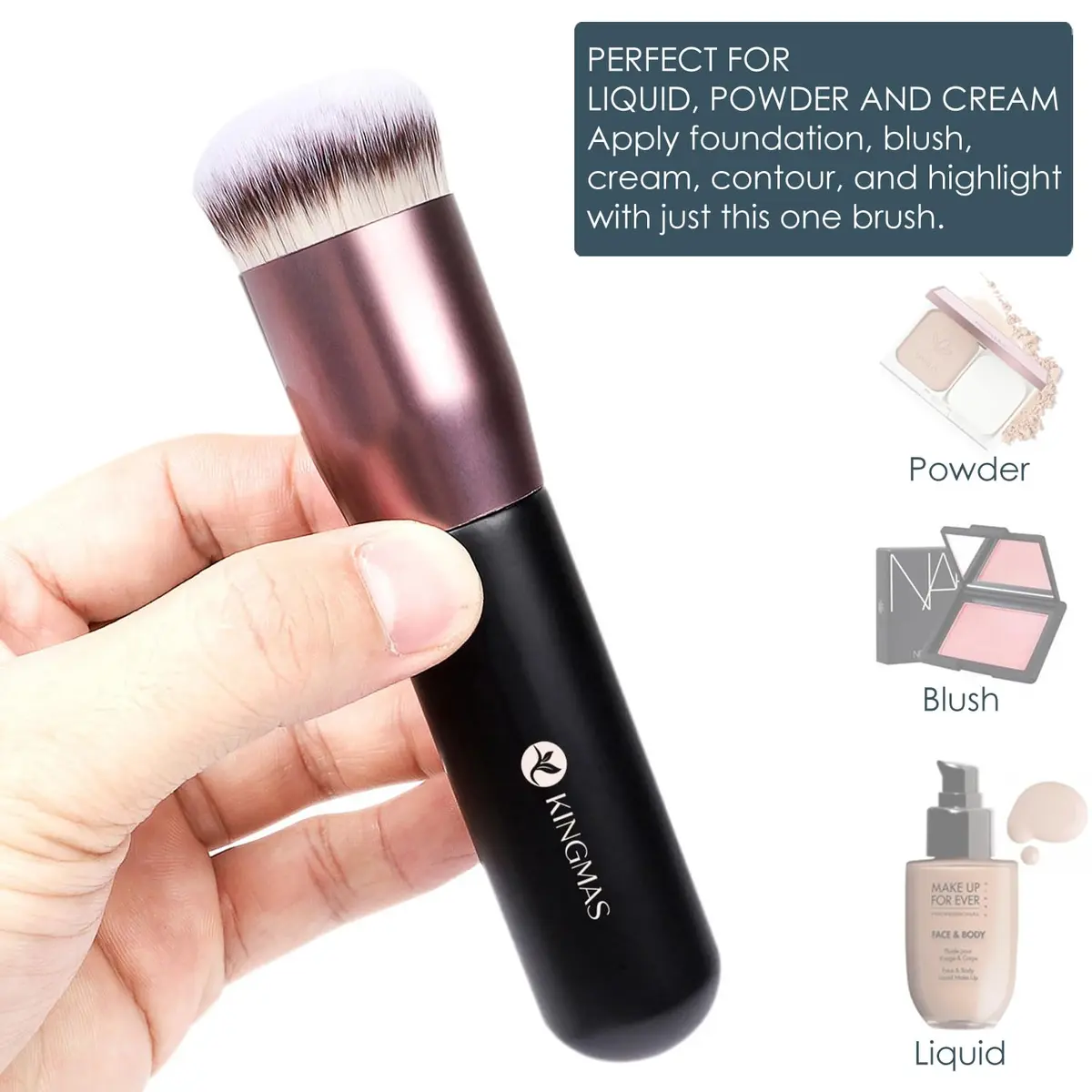 KINGMAS Round Foundation Brush, Premium Face Kabuki Makeup Brush with Synthetic Bristles, Black (1 Count) - view 2