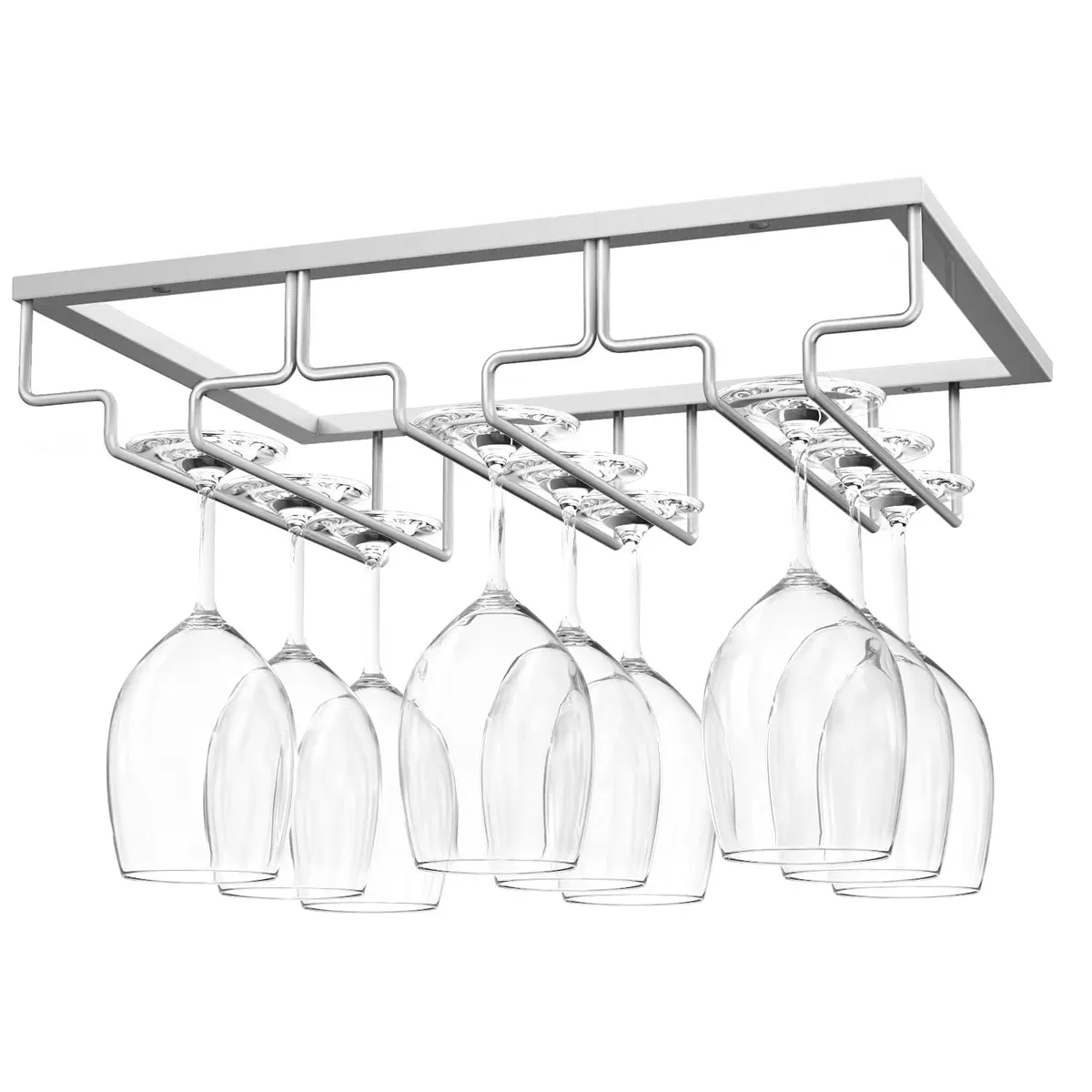 Nuovoware Wine Glass Rack, 3 Rows, Nano Silver | Space Saving, Durable Iron, Fits Various Glasses - main product image