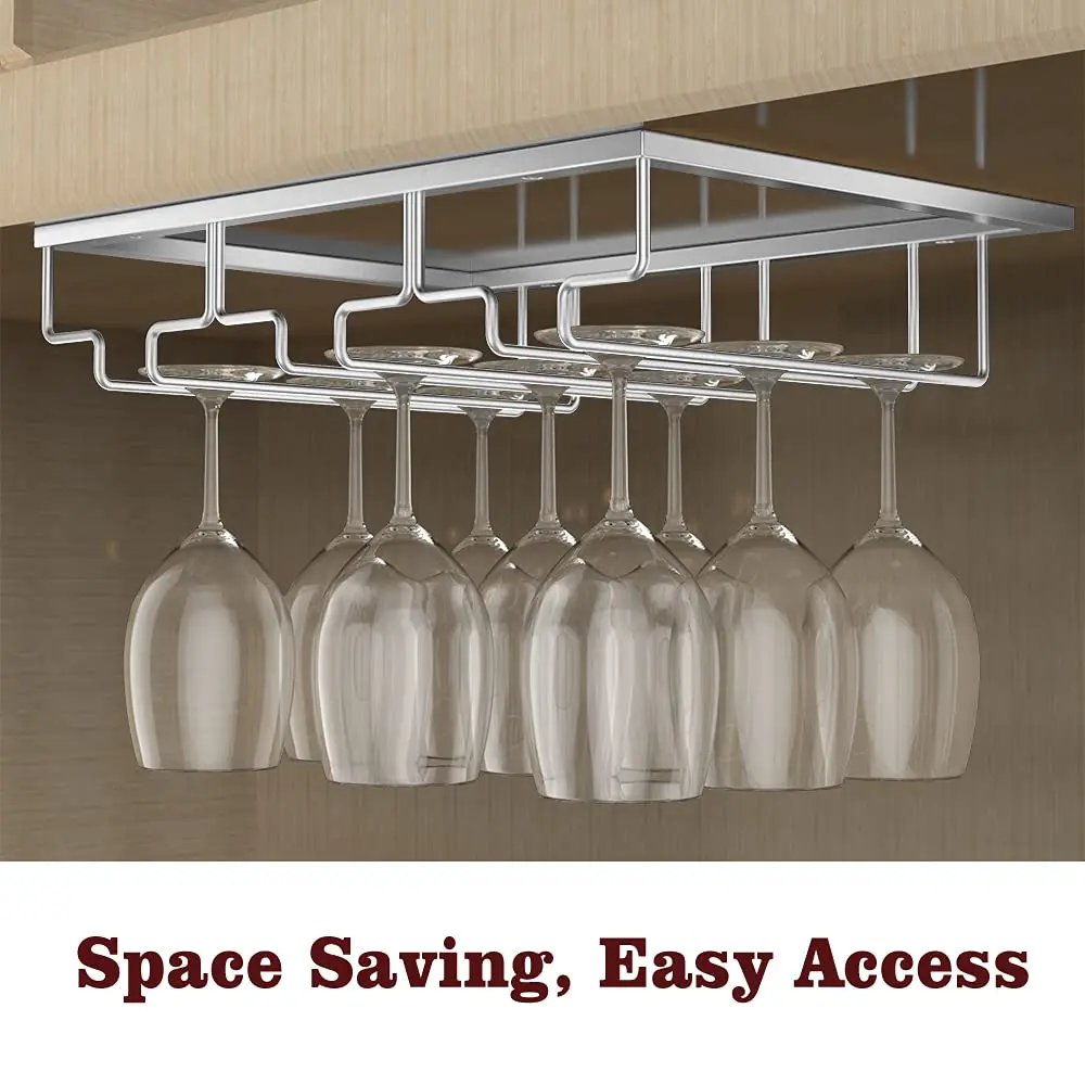 Nuovoware Wine Glass Rack, 3 Rows, Nano Silver | Space Saving, Durable Iron, Fits Various Glasses - view 2
