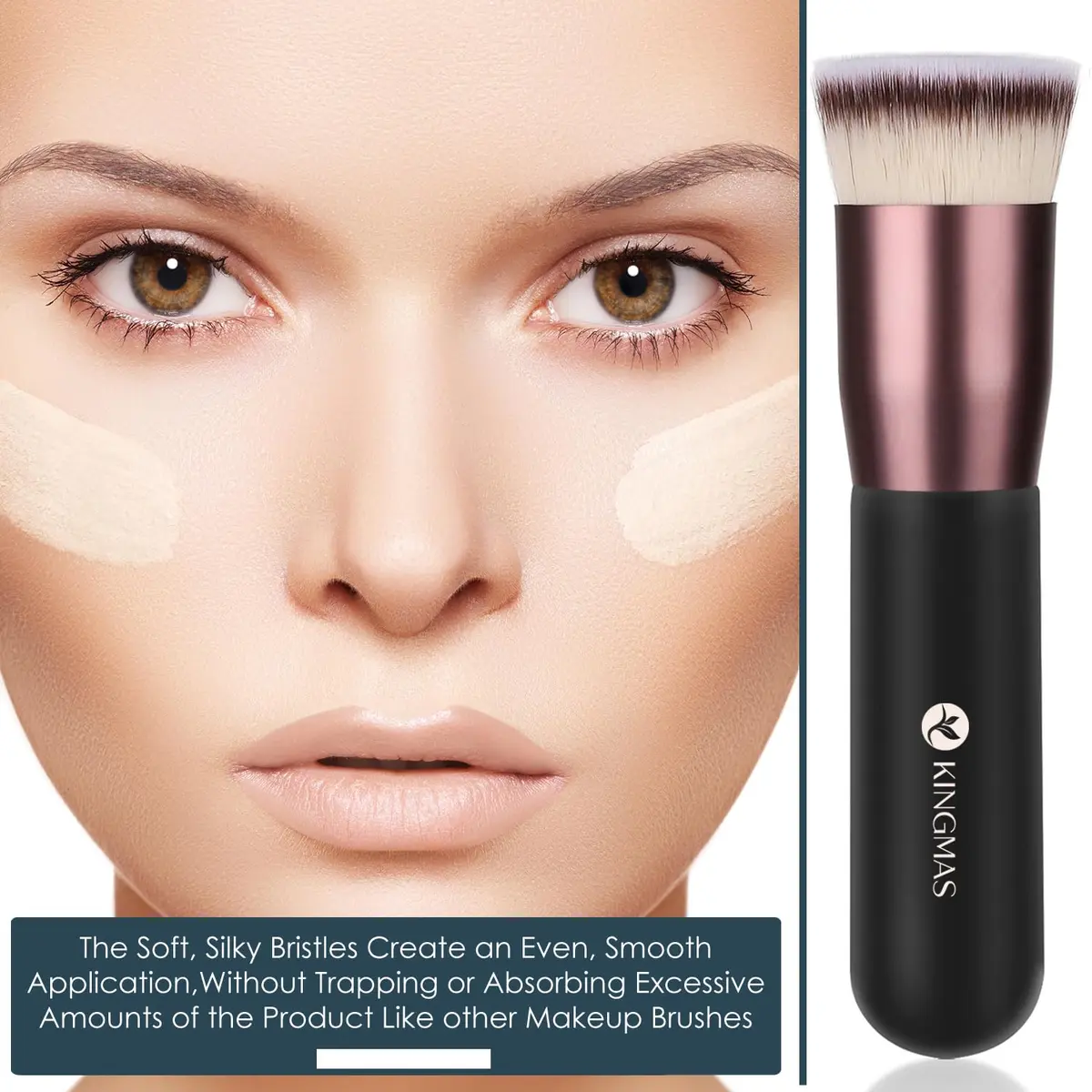 KINGMAS Flat Top Kabuki Foundation Brush Black | Premium Makeup Brush for Liquid, Cream, Powder, Blush, Buffing, Stippling - view 7