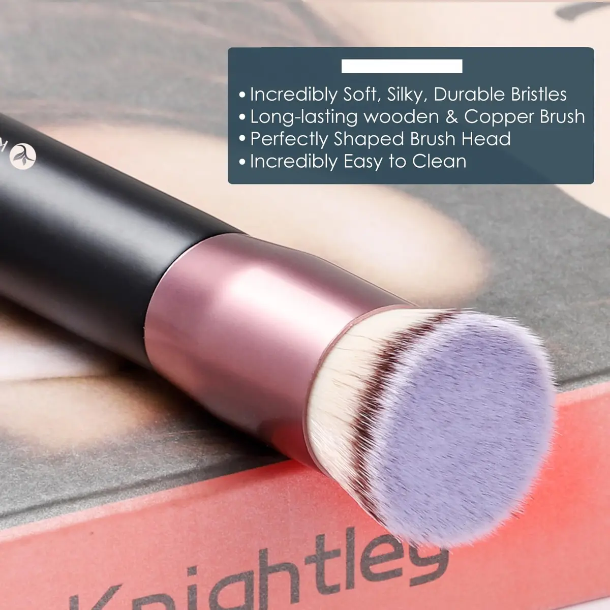 KINGMAS Flat Top Kabuki Foundation Brush Black | Premium Makeup Brush for Liquid, Cream, Powder, Blush, Buffing, Stippling - view 2