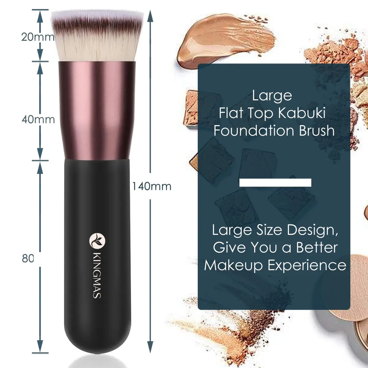 KINGMAS Flat Top Kabuki Foundation Brush Black | Premium Makeup Brush for Liquid, Cream, Powder, Blush, Buffing, Stippling - view 3