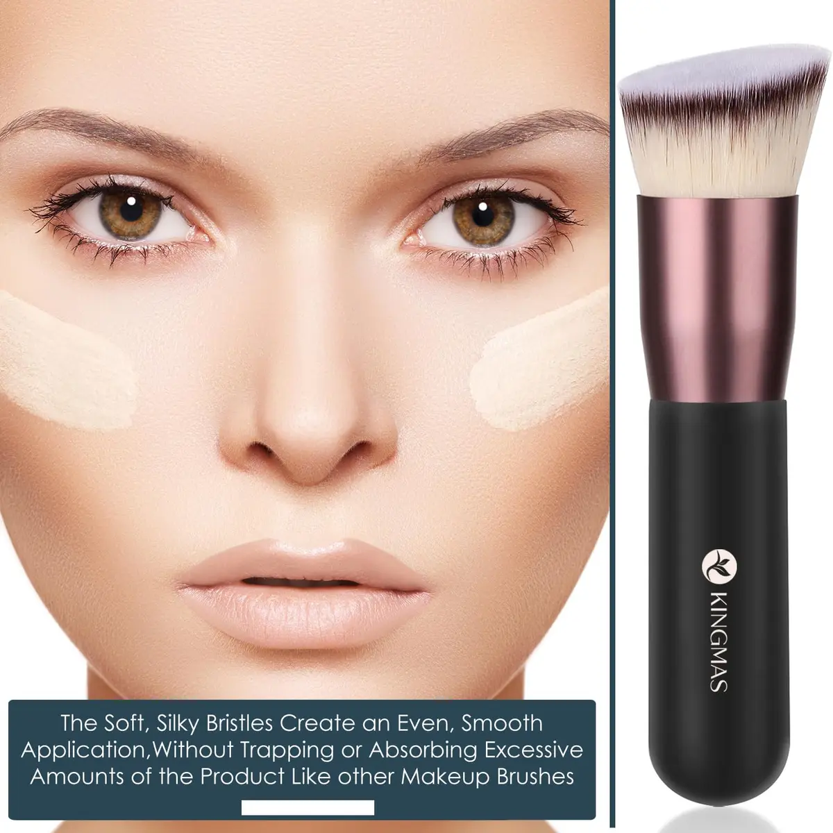 KINGMAS Angled Top Foundation Brush for Liquid, Cream, Powder, Blush Buffing Stippling Face Makeup Tools Black | Premium Synthetic Bristle Brush - view 6