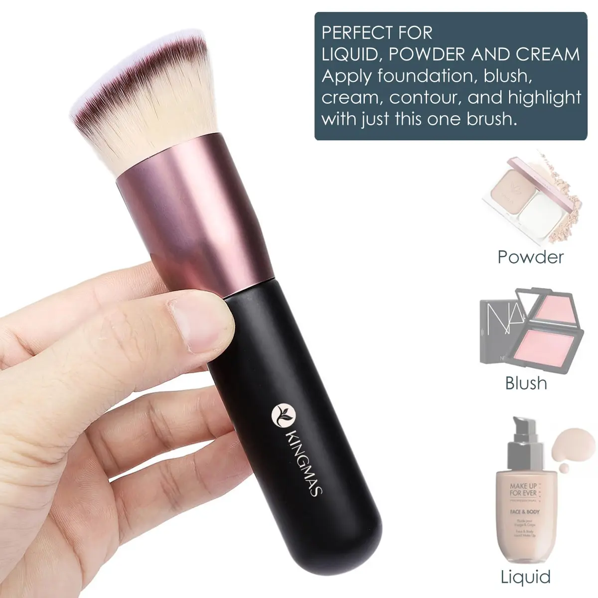 KINGMAS Angled Top Foundation Brush for Liquid, Cream, Powder, Blush Buffing Stippling Face Makeup Tools Black | Premium Synthetic Bristle Brush - view 2
