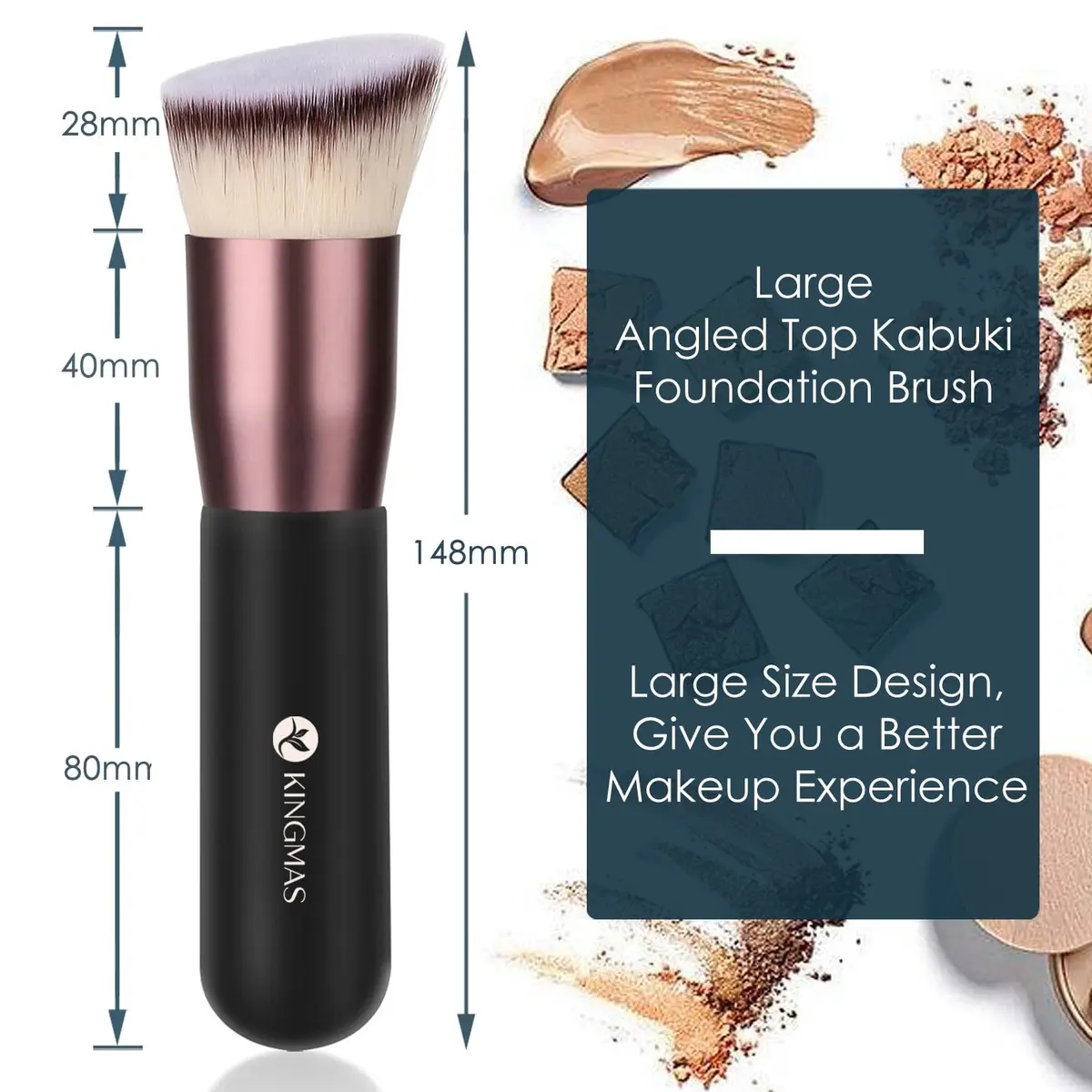 KINGMAS Angled Top Foundation Brush for Liquid, Cream, Powder, Blush Buffing Stippling Face Makeup Tools Black | Premium Synthetic Bristle Brush - view 4