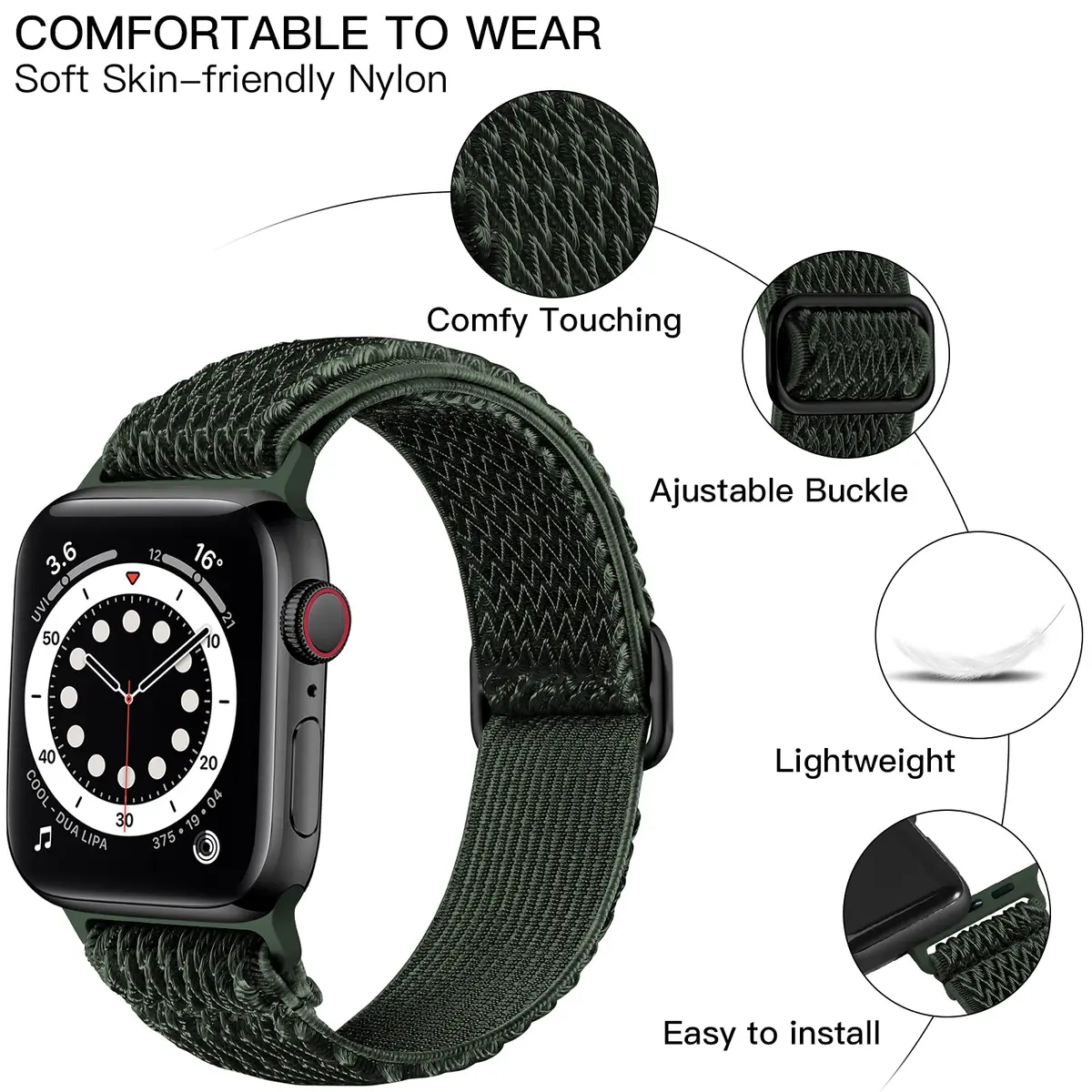 Lerobo Adjustable Nylon Solo Loop Band Compatible with Apple Watch 38mm-49mm | Breathable & Sweat-Resistant Sport Band - view 2