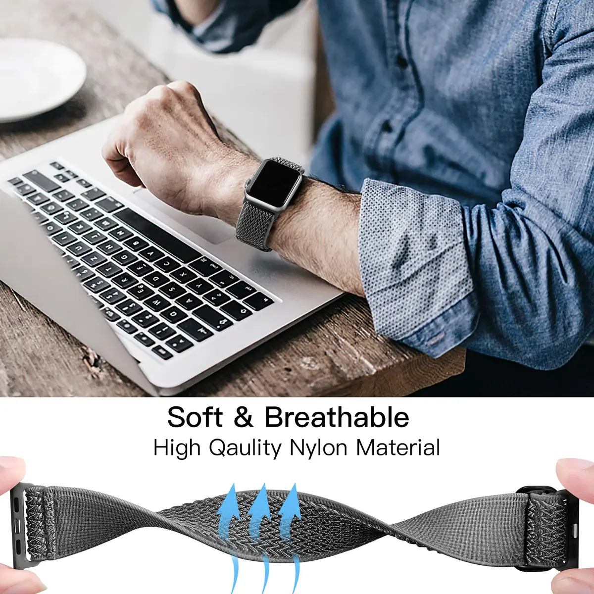 Lerobo Adjustable Nylon Solo Loop Band Compatible with Apple Watch 38mm-49mm | Breathable & Sweat-Resistant Sport Band - view 4