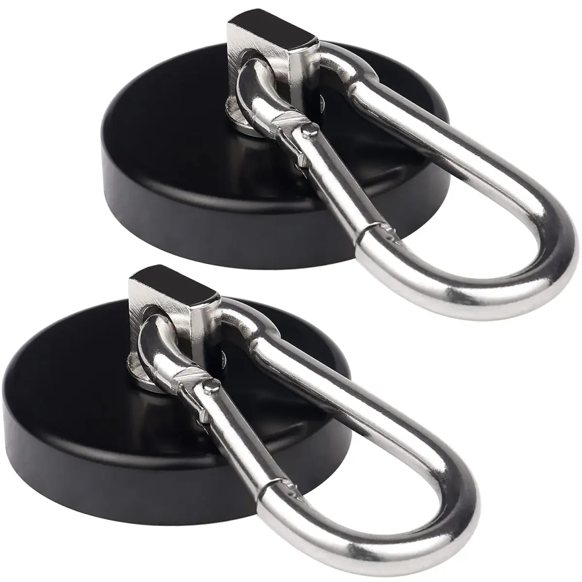 WELLZEER Heavy Duty Magnetic Hooks 170lbs Black 2-Pack | Swiveling Carabiner for Industrial Garages & Kitchens - main product image