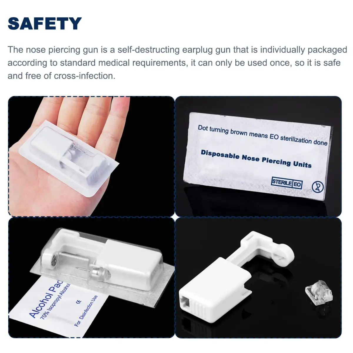 RASDDER Nose Piercing Kit 4-Pack Disposable Self Piercing Gun with Built-in Studs | 0.8mm (10g) Pin - view 4