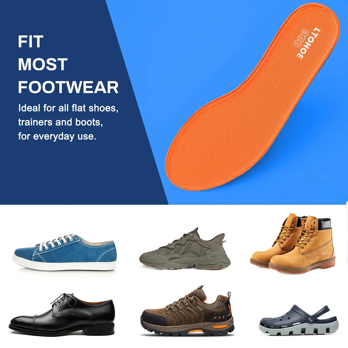 LTOHOE Memory Foam Insoles for Men | Replacement Shoe Inserts for Running & Hiking, 8mm Orange US 8 - view 6